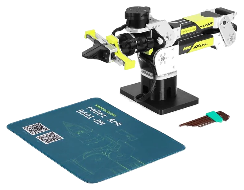 reBot Arm B601-DM as shipped, with documentation mat and hex key set